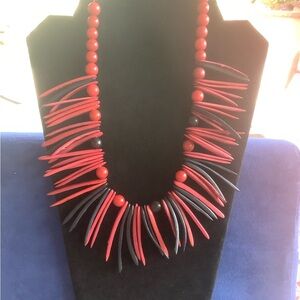 Vintage Red and Black Spike Bead Necklace